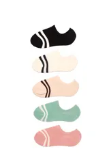 Pack de cinco pares de medias invisibles de diferentes colores: negro, blanco, beige, verde agua y rosa.