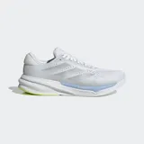 Championes de running Adidas Supernova Stride 2, color blanco con detalles plateados y celestes.