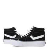 Championes de caña alta Pony con plataforma, color negro con detalles en blanco. Presentan cordones blancos, costuras visibles y suela de goma blanca con textura.