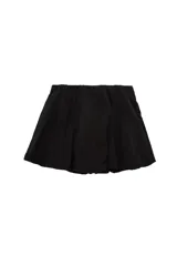 Minifalda de tiro bajo con silueta tipo globo, confeccionada en tejido técnico con cintura elástica oculta y bajo redondeado.