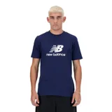 Remera azul marino de algodón con logo New Balance estampado en blanco en el pecho.