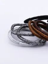 Pack de 12 coleros elásticos para el cabello, color marrón con brillo.