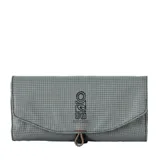 Necessaire Rip Curl modelo Sseries Dopp Kit de color gris, con diseño geométrico cuadriculado y cierre de solapa con cordón elástico.