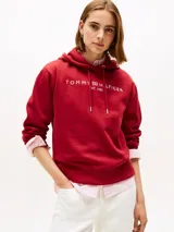 Buzo con capucha rojo de Tommy Hilfiger, con logo bordado en el pecho y cordones ajustables.
