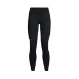 Calza deportiva Under Armour de tiro alto, color negro, con logo de la marca estampado en la pierna derecha. Confeccionada en tejido de doble capa con interior cepillado para mayor calidez y exterior de secado rápido.