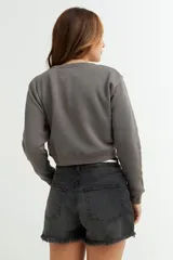 Sweatshirt gris claro de algodón, de corte clásico y manga larga.