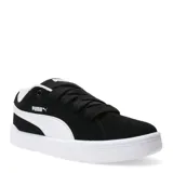 Championes Puma modelo Park Life Style Easy, de corte bajo y diseño urbano. Presentan una capellada de gamuza sintética en color negro con la clásica franja lateral de la marca en color blanco y suela de goma blanca.