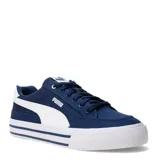 Championes Puma Court Classic Vulcanised de hombre, color azul marino con la característica franja lateral de Puma en blanco y suela de goma blanca con líneas azules.