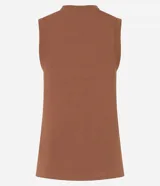Blusa chaleco Marfinno confeccionada en ribana de viscosa, de color negro, con textura acanalada, escote en V, sin mangas y cierre frontal con botones.