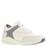Championes urbanos Freeway modelo Panther, confeccionados en una combinación de cuero y textil. Presentan un diseño en tonos blanco y gris con detalles en naranja en la lengüeta y el talón. Cuentan con cierre de cordones y suela de goma.