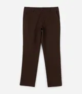 Pantalón de corte recto confeccionado en sarga de algodón con un toque de elastano. Presenta cintura con trabillas para cinturón, cierre tradicional de botón y cremallera, y bolsillos laterales y traseros.