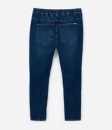 Pantalón jegging de jeans azul oscuro, con cintura elástica, trabillas, bolsillos y sin estampa.