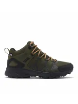 Botas de senderismo Columbia Peakfreak II Mid Outdry, de media caña, color verde militar con detalles en negro y cordones en tonos tostados. Incorporan tecnología impermeable y transpirable, suela con tracción superior y refuerzos en la puntera y el talón.