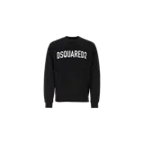 Buzo Dsquared2 de cuello redondo en color negro, confeccionado con un diseño clásico de manga larga, puños y dobladillo acanalados. Presenta el nombre de la marca estampado en gran tamaño y color blanco en el pecho.
