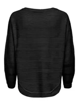 Sweater negro de punto acanalado con cuello redondo y manga larga, de calce regular.