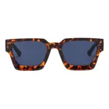 Gafas de sol unisex con montura cuadrada de carey y lentes azules.