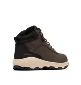 Bota de senderismo Columbia modelo Newton Wander LTR, confeccionada en cuero impermeable color marrón cordovan. Presenta herrajes metálicos para los cordones, entresuela de espuma ligera en tono beige y suela de goma negra con patrón de tracción para terrenos variados.