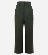 Pantalón recto de lino color verde militar, con cintura elástica y trabillas para cinturón.