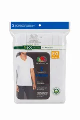 Pack de dos camisetas interiores de algodón con cuello en V y manga corta, diseñadas con un corte clásico y sin etiquetas.