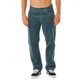 Pantalon de pana color azul petróleo, con corte recto y diseño clásico de cinco bolsillos.