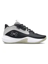 Championes de básquetbol Under Armour modelo Lockdown 7, con diseño en combinación de negro y gris. Presentan parte superior de malla transpirable con refuerzos de cuero, entresuela de EVA para mayor amortiguación y suela de caucho con patrón de tracción en espiga.