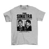 Remera gris de algodón con estampado frontal estilo mugshot de Frank Sinatra en blanco y negro.