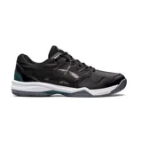Championes de tenis Asics modelo Gel Dedicate 7 Clay, color negro con detalles en blanco y verde oscuro. Diseñados con tecnología de amortiguación Gel para mayor confort y suela específica para canchas de polvo de ladrillo.