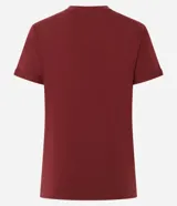 Remera de algodón celeste con cuello redondo y mangas cortas dobladas, de corte regular y diseño liso.