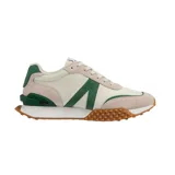 Championes Lacoste L-Spin Deluxe color beige con detalles en verde y suela marrón con textura.