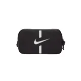 Botinera Nike Academy unisex color negro con logo blanco. Diseñada para guardar championes y objetos esenciales. Incluye dos bolsillos con cierre y asa de transporte.