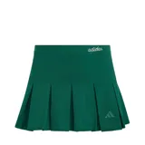 Pollera tableada deportiva Adidas de color verde oscuro, con malla interior y logo de la marca bordado en la cintura y en el lateral.