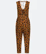 Mono largo color marrón con estampado animal print, escote en V y corte capri.