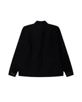 Camisa de denim de manga larga con cierre frontal de botones, bolsillo en el pecho con logo bordado y dobladillo recto.