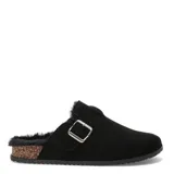 Zuecos de mujer marca Miss Carol, modelo Lucero, en color tostado. Presentan un diseño de punta cerrada con interior de piel sintética y una correa ajustable con hebilla metálica en el empeine. La suela es plana con detalle de corcho y base de goma negra.