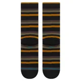 Medias Stance Slipping Crew a rayas horizontales en tonos negro, marrón y ocre.