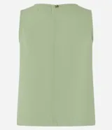 Blusa sin mangas color verde claro, confeccionada en sarga de algodón y lyocell, con cuello redondo y cierre de gota en la espalda con botón.