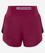 Short runner deportivo 2x1 de microfibra color bordó, con cintura elástica, bolsillo funcional con cierre y bajo redondeado.