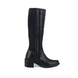 Bota de caña alta negra, realizada en napa Milano con pantorrilla de lycra italiana y detalles en crocco al tono.