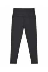 Calza larga deportiva para mujer, color negro, de tiro alto y diseño ajustado.