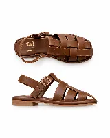 Sandalias Loop de cuero genuino color negro, con diseño de tiras entrelazadas, tira trasera y hebilla metálica.