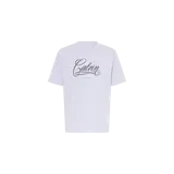 Remera Calvin Klein Jeans de corte holgado y manga corta, color celeste claro, con estampa tipográfica en el centro del pecho.