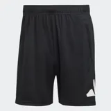 Short deportivo negro con cintura elástica y bolsillos delanteros con cierre. Presenta un gran logo de Adidas en color blanco en la parte inferior de la pierna derecha.