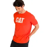 Remera naranja de corte clásico con logo CAT blanco estampado en el pecho.