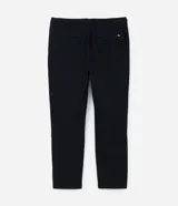Pantalón de algodón color negro con textura efecto lino, corte recto, cintura elástica con cordón de ajuste y bolsillos laterales. Marca Marfinno.