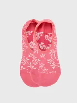 Calcetín invisible (tipo soquete) de tejido de punto, color rosado con estampado de hojas blancas.