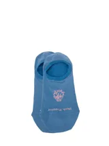 Medias invisibles de corte bajo, color azul con logo bordado en tono rosado. Confeccionadas en tejido suave y elástico, diseñadas para ser utilizadas con zapatillas.