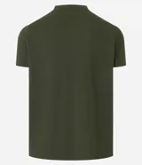 Remera de media malla verde militar con cuello redondo y mangas cortas, de corte clásico.