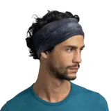 Cuello multifuncional Buff Coolnet Uv Bonsy Graphite, de tela elástica y transpirable con protección solar UPF 50. Diseño tubular con estampado cuadriculado en tonos grises y logo de la marca.