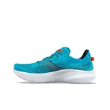 Championes de running Saucony modelo Kinvara 14, color gris con detalles en turquesa y blanco. Cuentan con capellada de malla transpirable, amortiguación de espuma PWRRUN y suela con diseño aerodinámico.