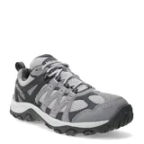 Championes de trekking Merrell modelo Accentor 3 Waterproof, color gris con detalles en negro. Confeccionados en una combinación de malla transpirable y gamuza, cuentan con puntera de goma reforzada, cierre de cordones y suela de goma con relieve para mayor tracción.